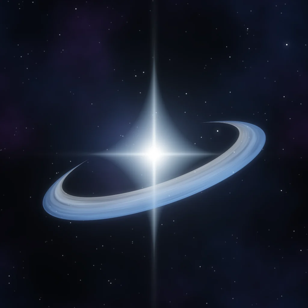 A glowing young star with a crescent-shaped disk of gas around it